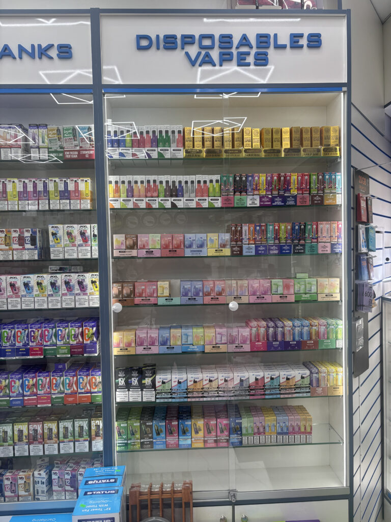 The disposable vapes display at Mr Singh's shop in Islington