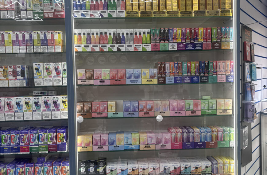 The disposable vapes display at Mr Singh's shop in Islington