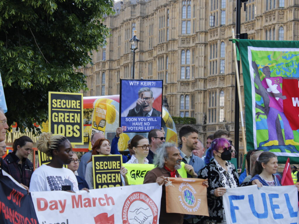 Climate protestors outside the houses of parliament