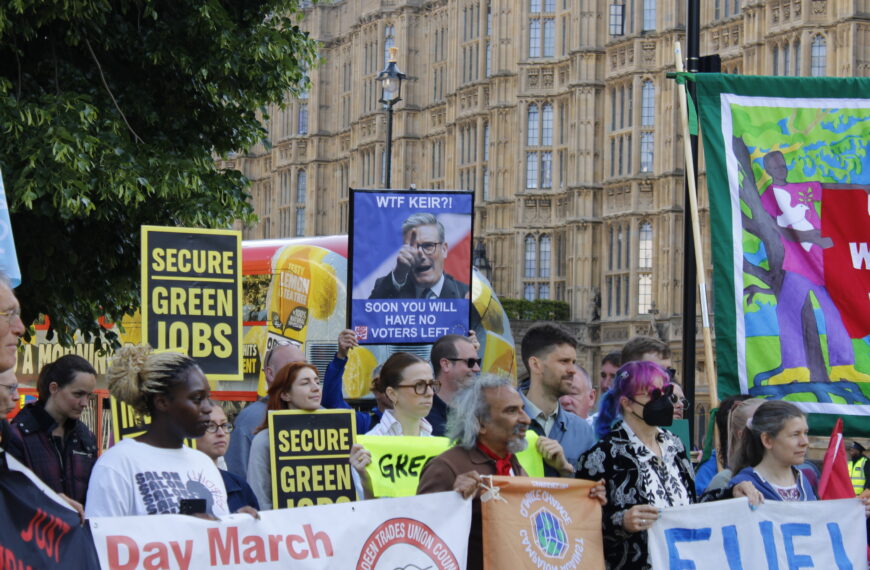 Climate protestors outside the houses of parliament