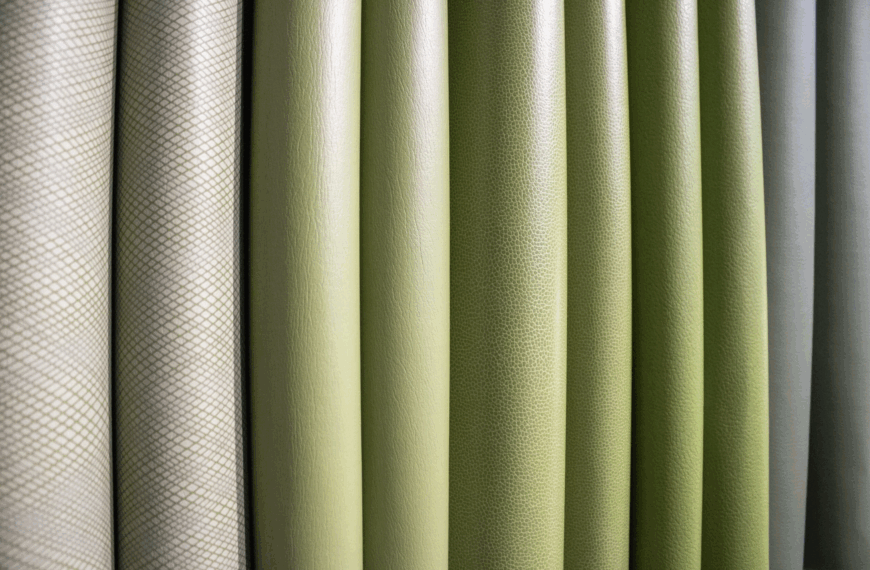 A row of textiles made of organic materials, in a range of green tones