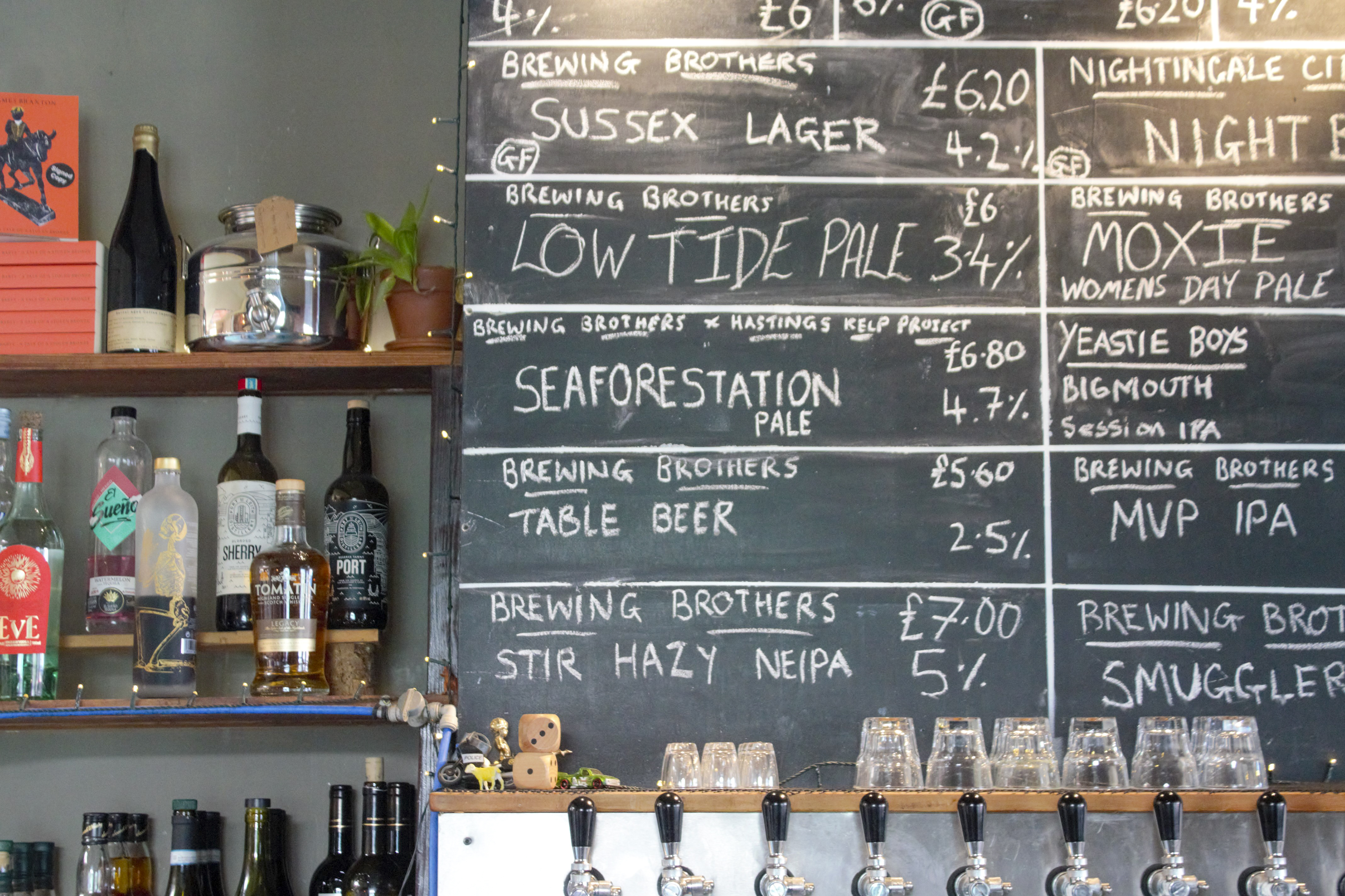 Sign of Seaforestation kelp beer on the blackboard at The Brewing Brothers Imperial branch