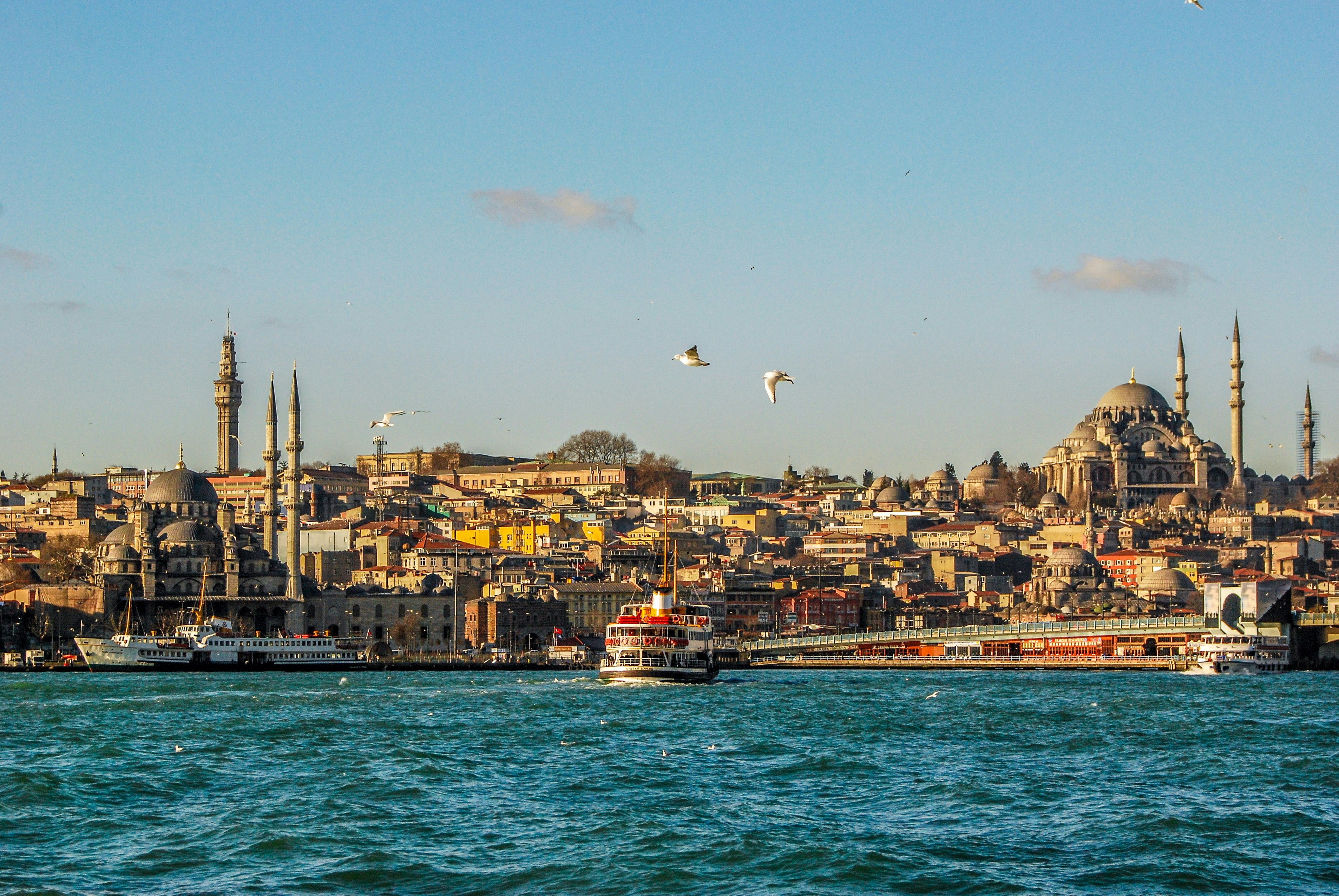 Houses in Istanbul along the river at sunset