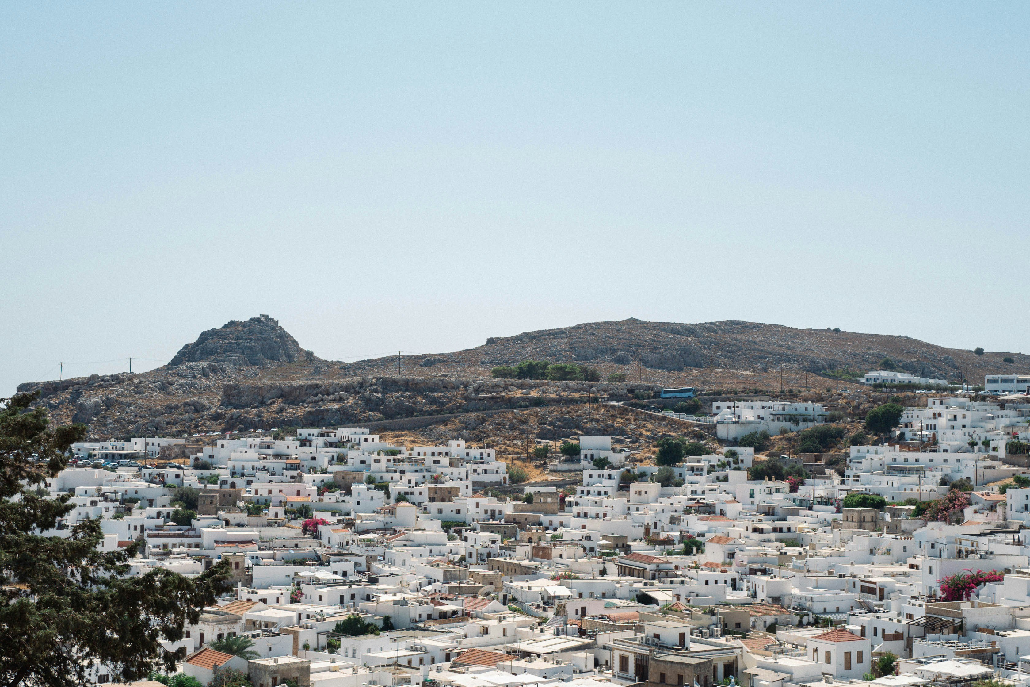 An aerial view of traditional houses in rural Greece